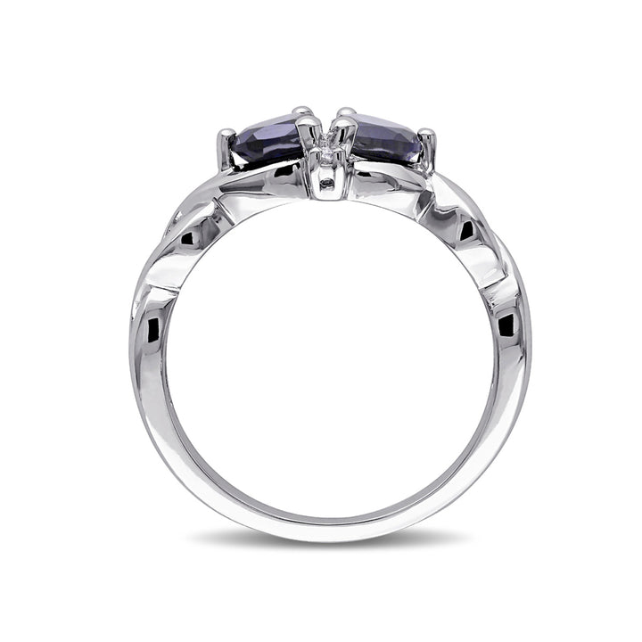 1.14 Carat (ctw) Lab-Created Blue Sapphire Double Heart Ring in Sterling Silver Image 3