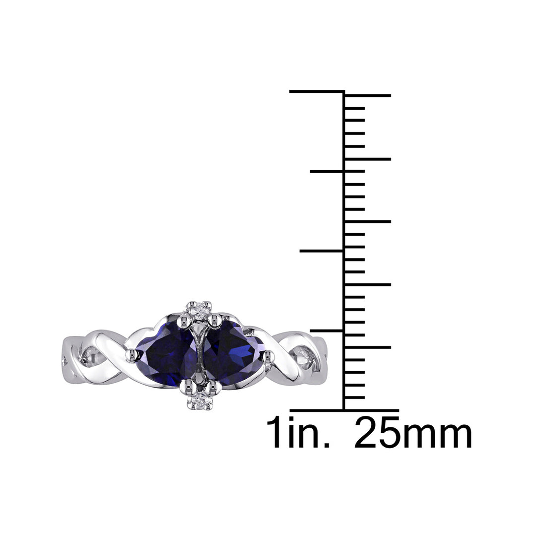 1.14 Carat (ctw) Lab-Created Blue Sapphire Double Heart Ring in Sterling Silver Image 4