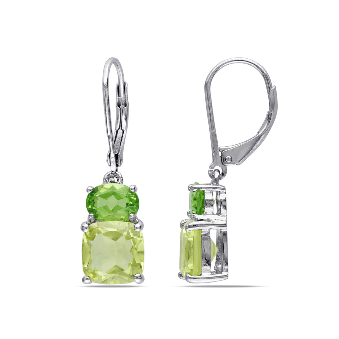 5.94 Carat (ctw) Lemon Quartz and Peridot Dangle Earrings in Sterling Silver Image 1