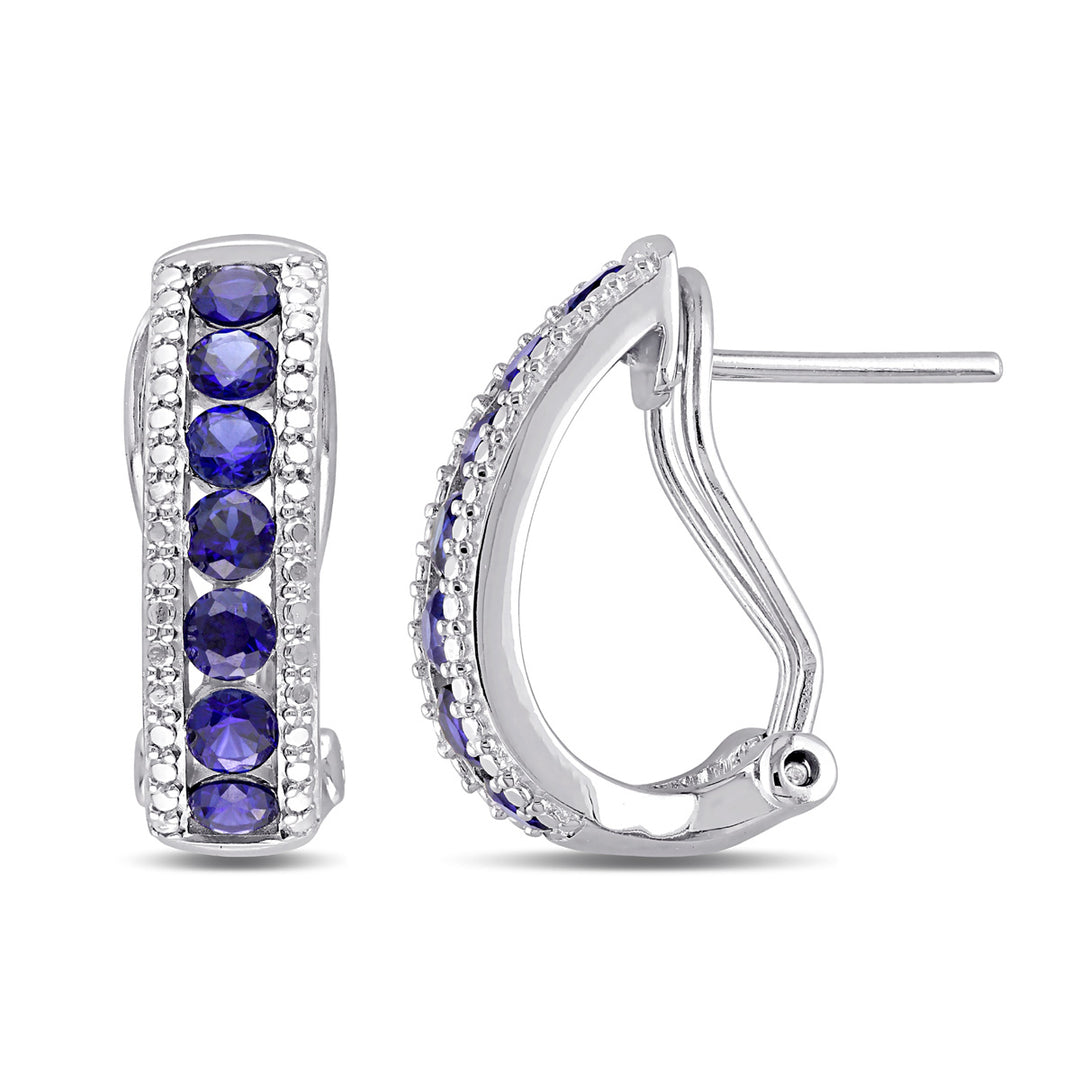 1.96 Carat (ctw) Lab-Created Blue Sapphire Hoop Earrings in Sterling Silver Image 1