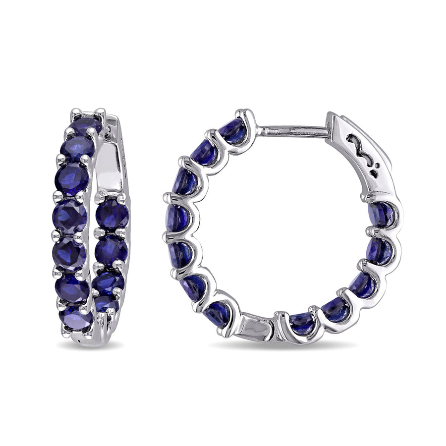 4.32 Carat (ctw) Lab-Created Blue Sapphire Hoop Earrings in Sterling Silver Image 1