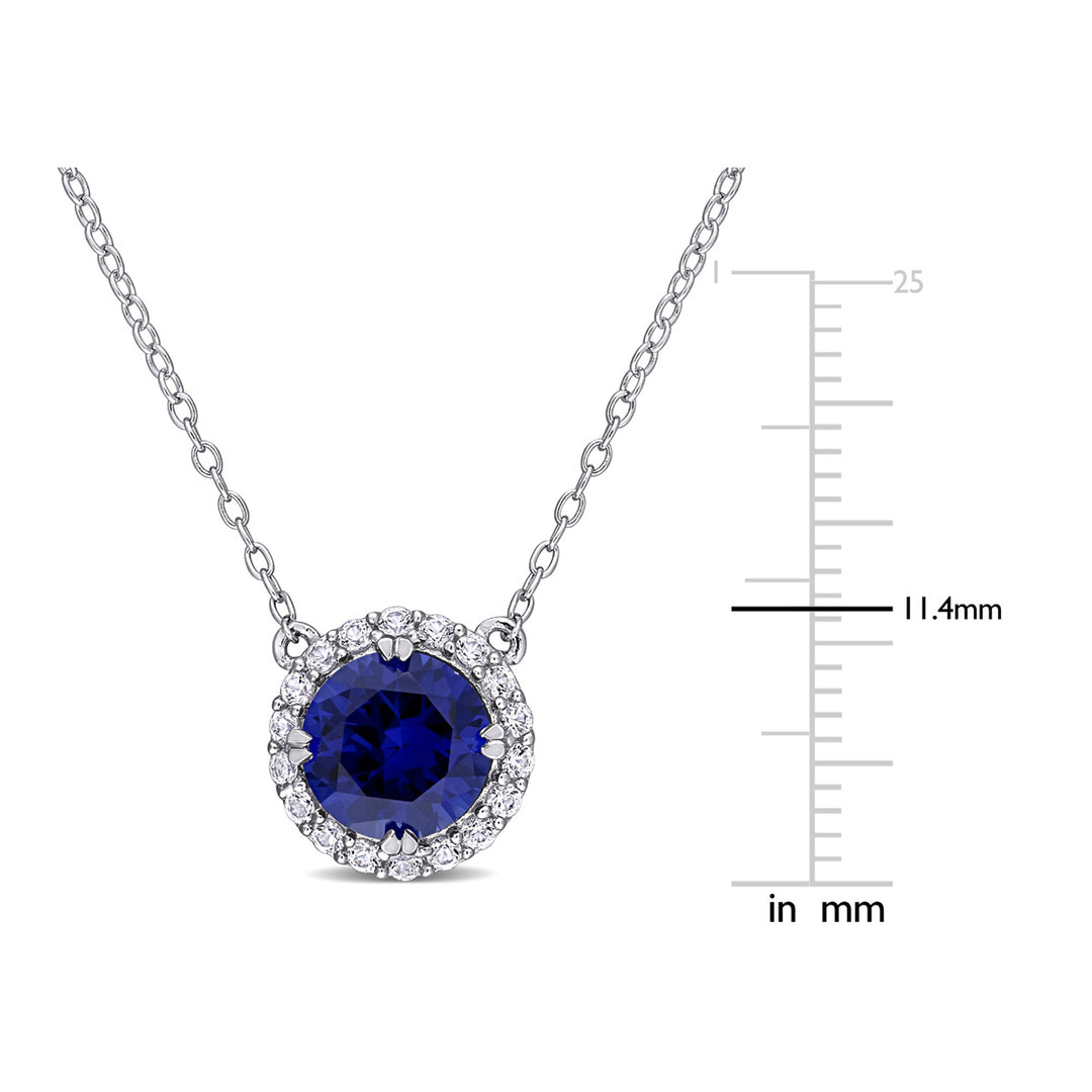 2.76 Carat (ctw) Lab-Created Blue and White Sapphire Halo Pendant Necklace in Sterling Silver with Chain Image 3