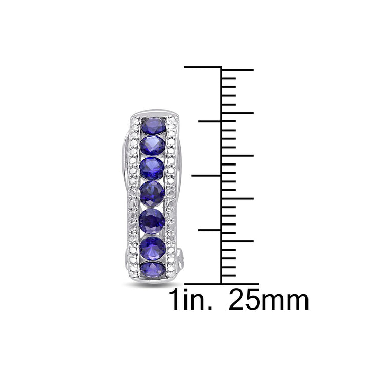 1.96 Carat (ctw) Lab-Created Blue Sapphire Hoop Earrings in Sterling Silver Image 3