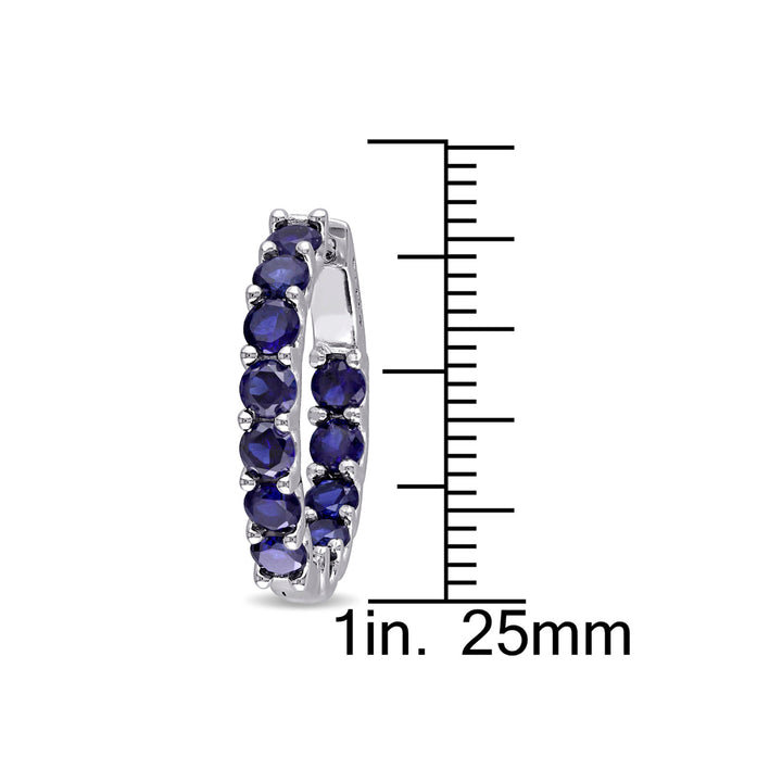 4.32 Carat (ctw) Lab-Created Blue Sapphire Hoop Earrings in Sterling Silver Image 3