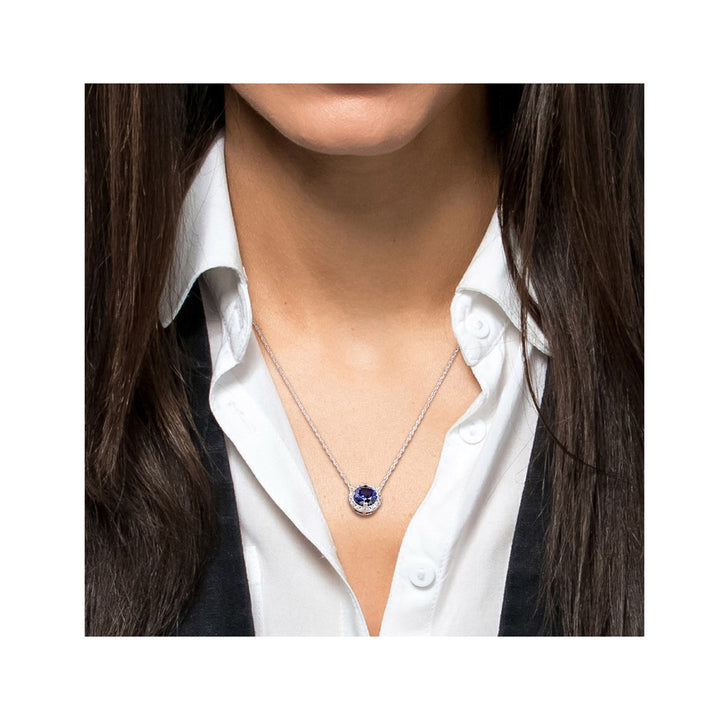 2.76 Carat (ctw) Lab-Created Blue and White Sapphire Halo Pendant Necklace in Sterling Silver with Chain Image 4