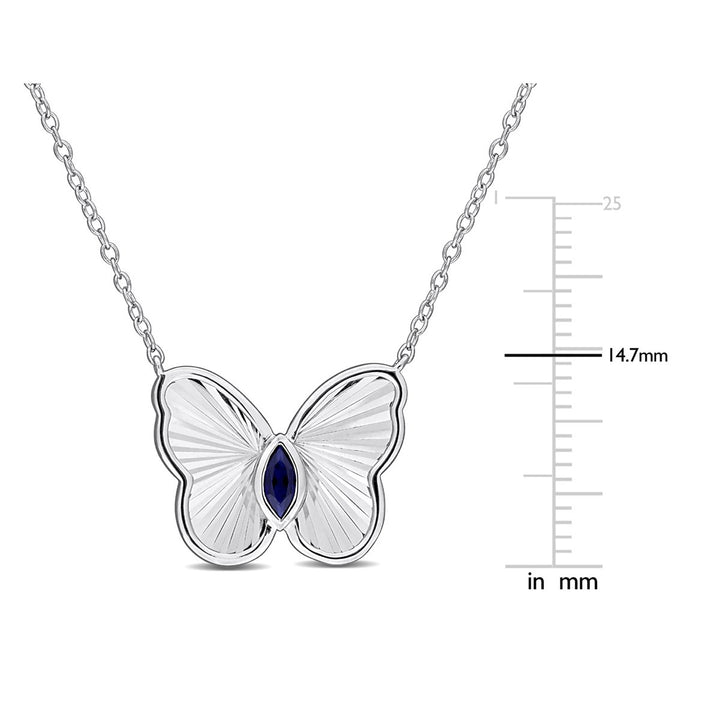 1/6 Carat (ctw) Lab-Created Blue Sapphire Butterfly Charm Pendant Necklace in Sterling Silver with Chain Image 2