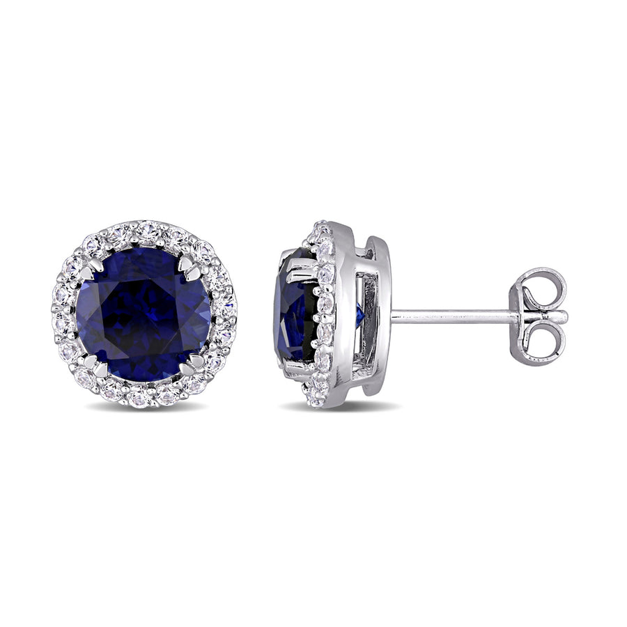 5.52 Carat (ctw) Lab-Created Blue Sapphire and White Sapphire Halo Earrings in Sterling Silver Image 1