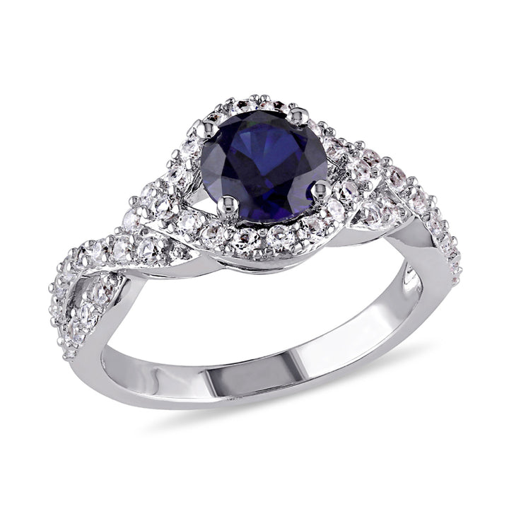 2.09 Carat (ctw) Lab-Created Blue Sapphire and White Sapphire Twist Ring in Sterling Silver Image 1