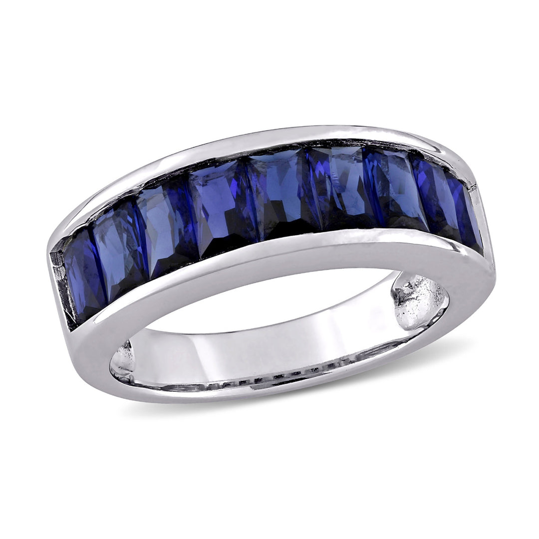 2.70 Carat (ctw) Lab-Created Blue Sapphire Baguette-Cut Band Ring in Sterling Silver Image 1