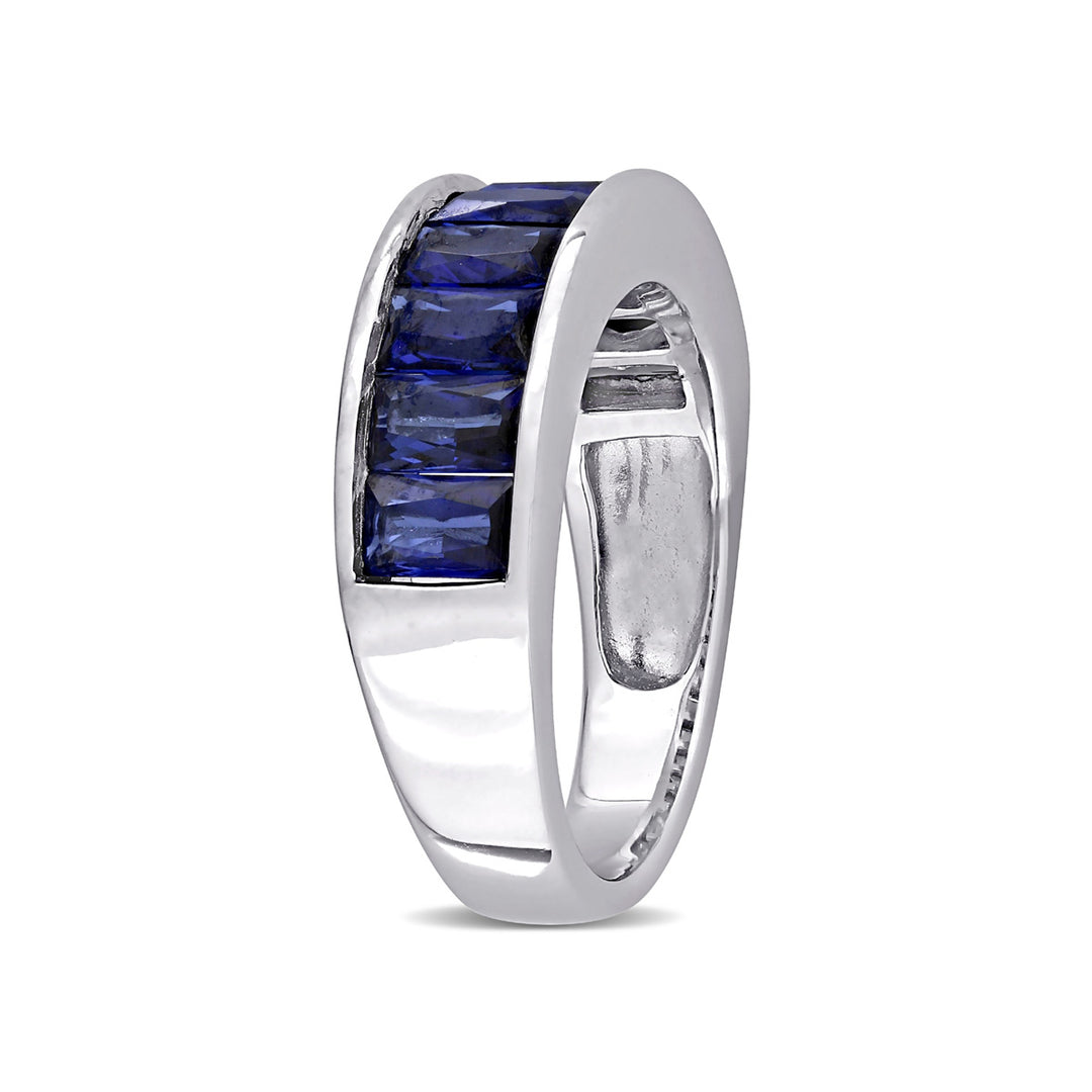 2.70 Carat (ctw) Lab-Created Blue Sapphire Baguette-Cut Band Ring in Sterling Silver Image 2