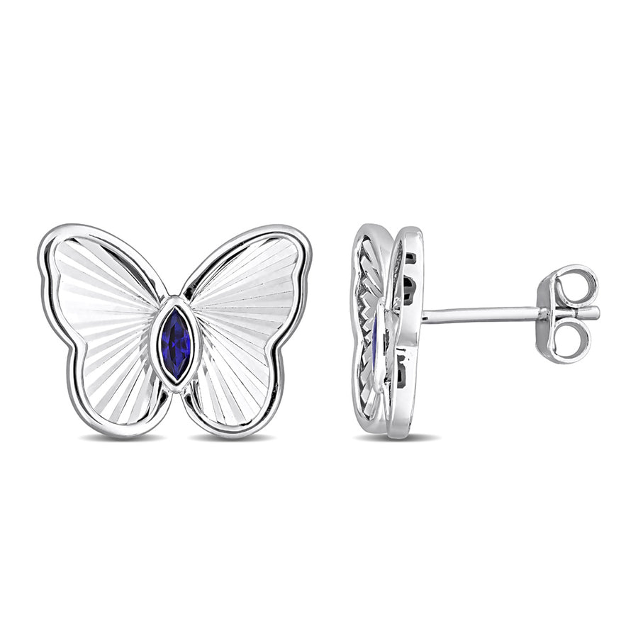 1/4 Carat (ctw) Lab-Created Blue Sapphire Buttrerfly Charm Earrings in Sterling Silver Image 1