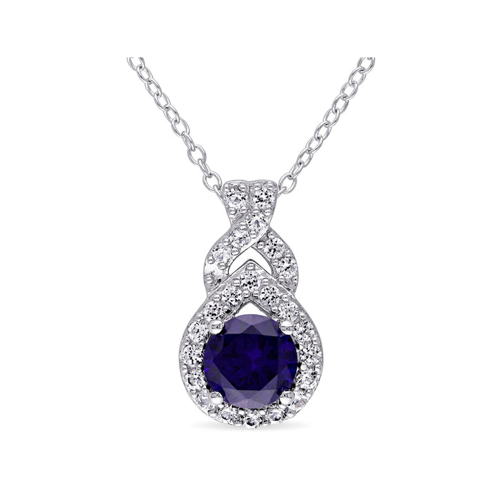 1.71 Carat (ctw) Lab-Created Blue and White Sapphire Infinity Pendant Necklace in Sterling Silver with Chain Image 1