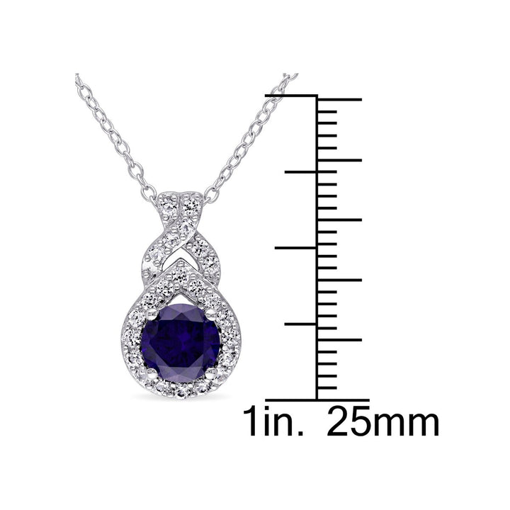 1.71 Carat (ctw) Lab-Created Blue and White Sapphire Infinity Pendant Necklace in Sterling Silver with Chain Image 2