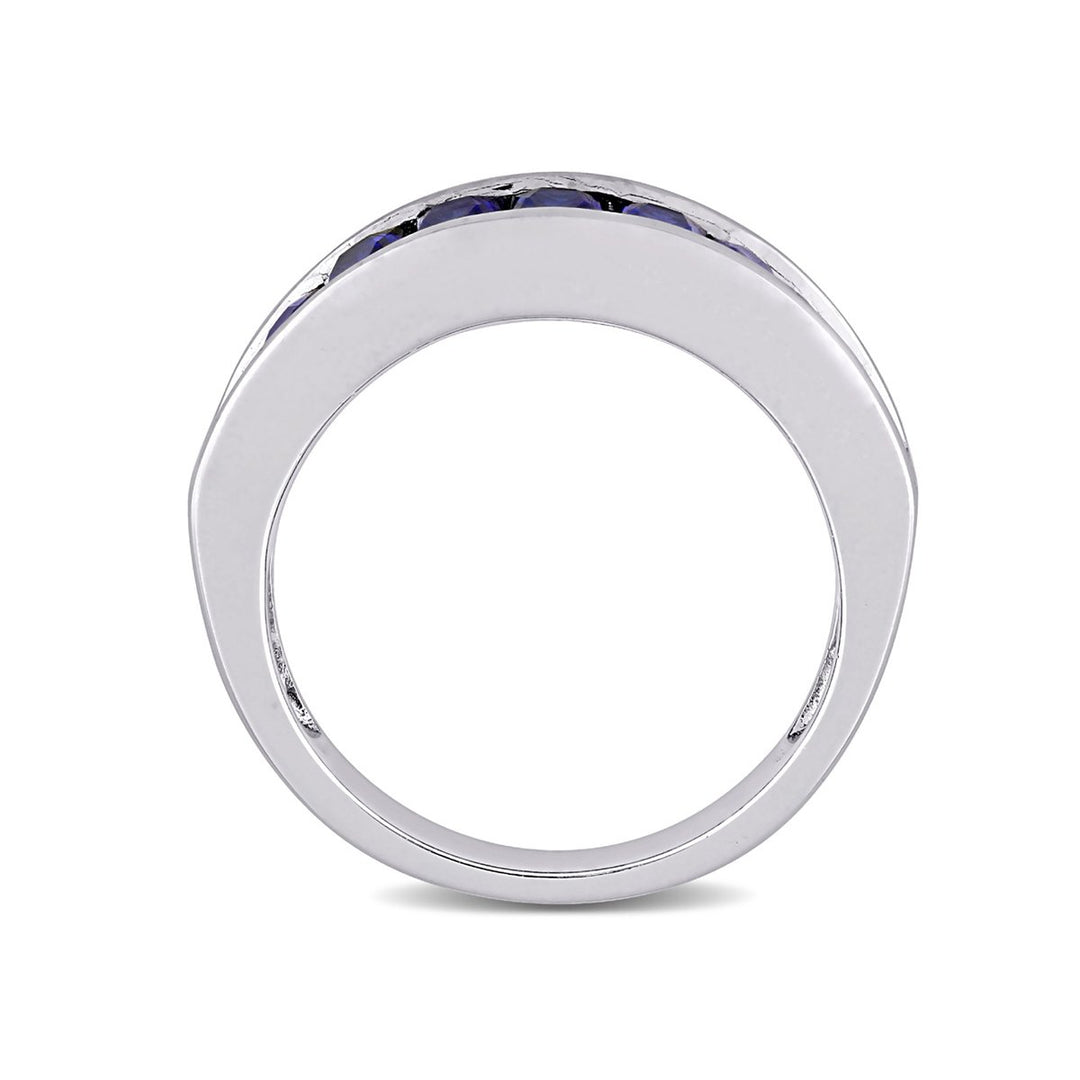 2.70 Carat (ctw) Lab-Created Blue Sapphire Baguette-Cut Band Ring in Sterling Silver Image 4