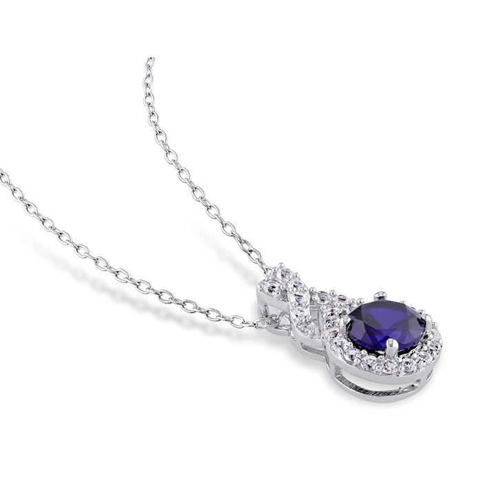 1.71 Carat (ctw) Lab-Created Blue and White Sapphire Infinity Pendant Necklace in Sterling Silver with Chain Image 3