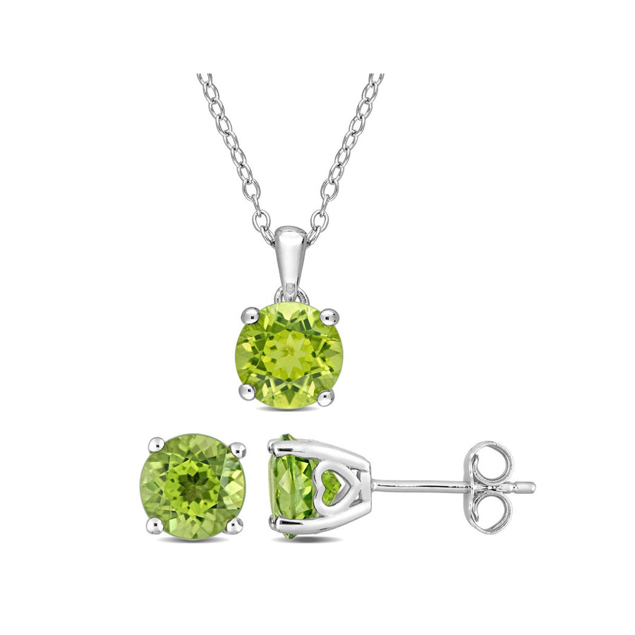 1.50 Carat (ctw) Peridot Solitaire Earrings and Pendant Set in Sterling Silver Image 1