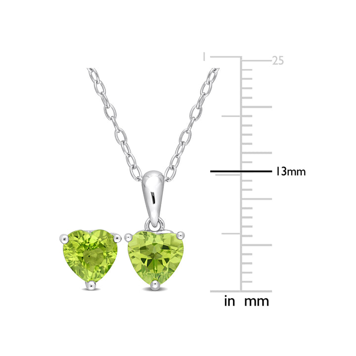 2.52 Carat (ctw) Peridot Heart Solitaire Earrings and Pendant Set in Sterling Silver Image 2