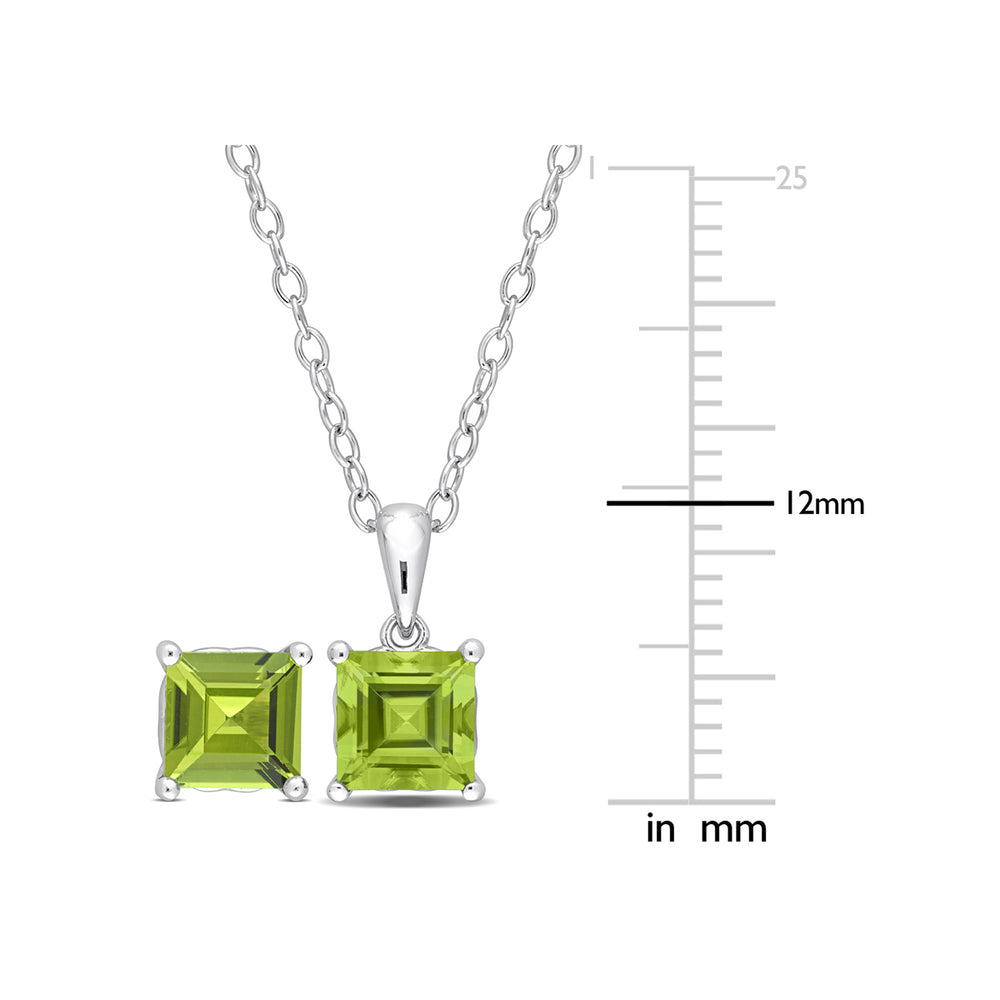 3.60 Carat (ctw) Square Peridot Solitaire Earrings and Pendant Set in Sterling Silver Image 2