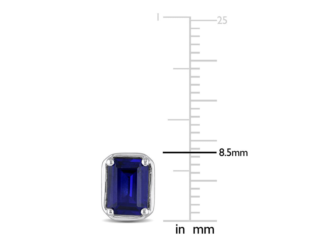 3.18 Carat (ctw) Lab-Created Blue Sapphire Emerald-Cut Solitaire Stud Earrings in Sterling Silver Image 3