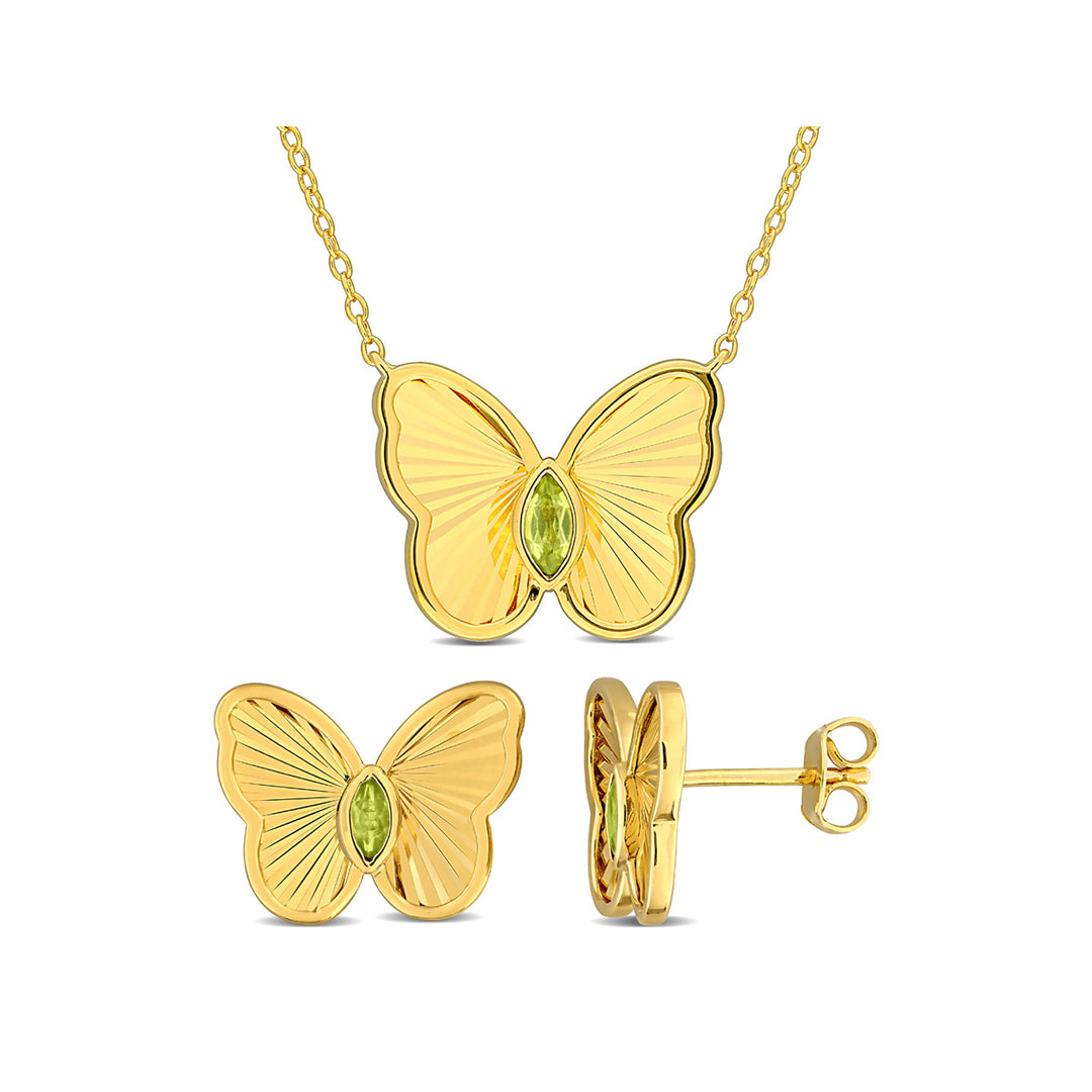 1/3 Carat (ctw) Peridot Buttrerfly Charm Earrings and Pendant Set in Yellow Sterling Silver Image 1