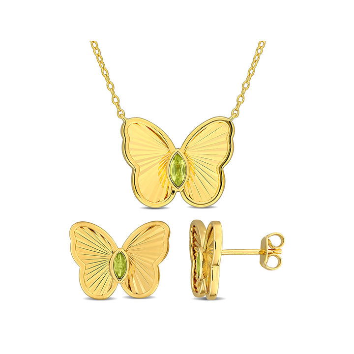 1/3 Carat (ctw) Peridot Buttrerfly Charm Earrings and Pendant Set in Yellow Sterling Silver Image 1