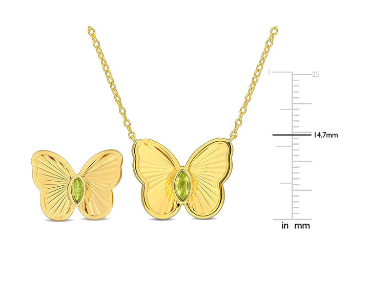 1/3 Carat (ctw) Peridot Buttrerfly Charm Earrings and Pendant Set in Yellow Sterling Silver Image 3