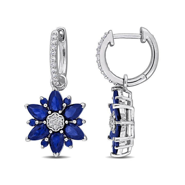 4.44 Carat (ctw) Lab-Created Blue Sapphire Dangle Flower Earrings in Sterling Silver Image 1