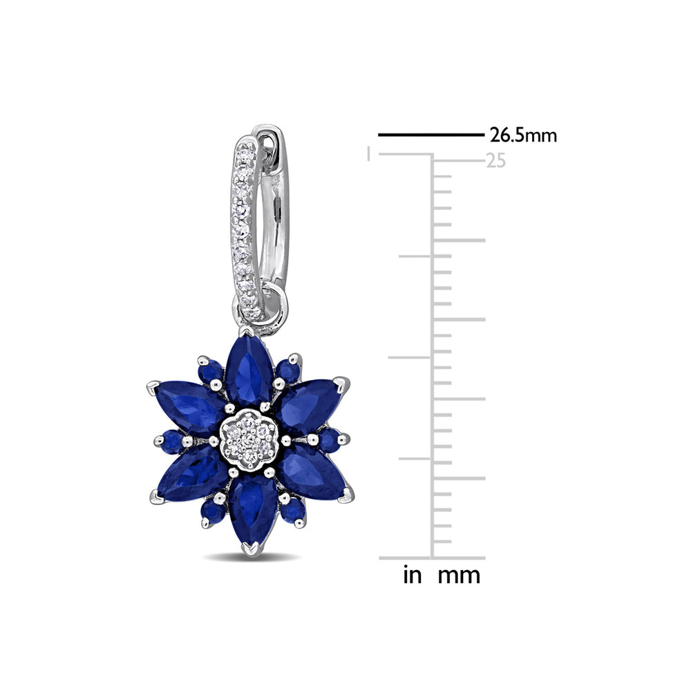 4.44 Carat (ctw) Lab-Created Blue Sapphire Dangle Flower Earrings in Sterling Silver Image 2