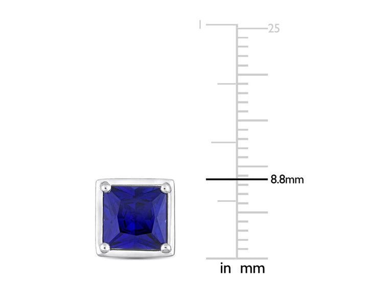 4.12 Carat (ctw) Lab-Created Princess Blue Sapphire Solitaire Earrings in Sterling Silver (8mm) Image 3