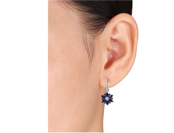 4.44 Carat (ctw) Lab-Created Blue Sapphire Dangle Flower Earrings in Sterling Silver Image 3