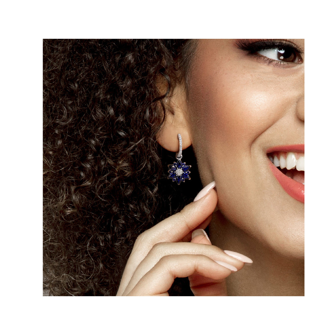 4.44 Carat (ctw) Lab-Created Blue Sapphire Dangle Flower Earrings in Sterling Silver Image 4