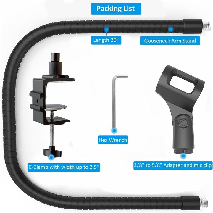 Auray GNCL-20 Gooseneck Microphone Arm 20 Inch Adjustable Desk Clamp Holder Image 4