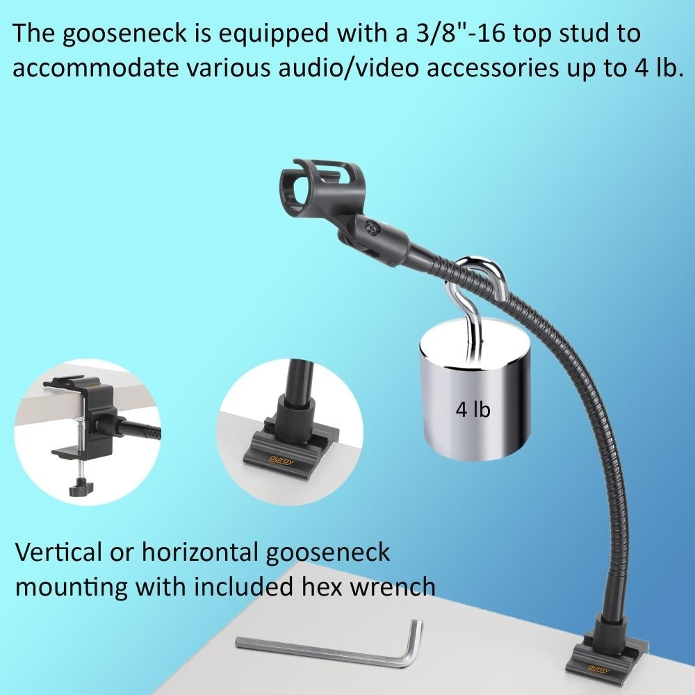 Auray GNCL-20 Gooseneck Microphone Arm 20 Inch Adjustable Desk Clamp Holder Image 4