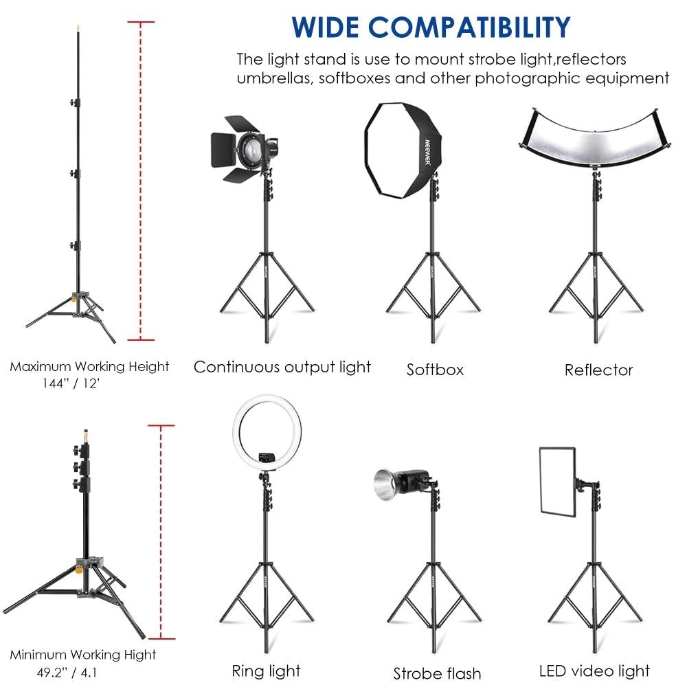 Impact 12ft Aluminum Air Cushioned Light Stand Photography Portable Tripod Black Image 2