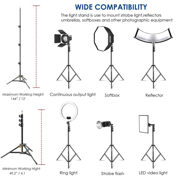 Impact 12ft Aluminum Air Cushioned Light Stand Photography Portable Tripod Black Image 2