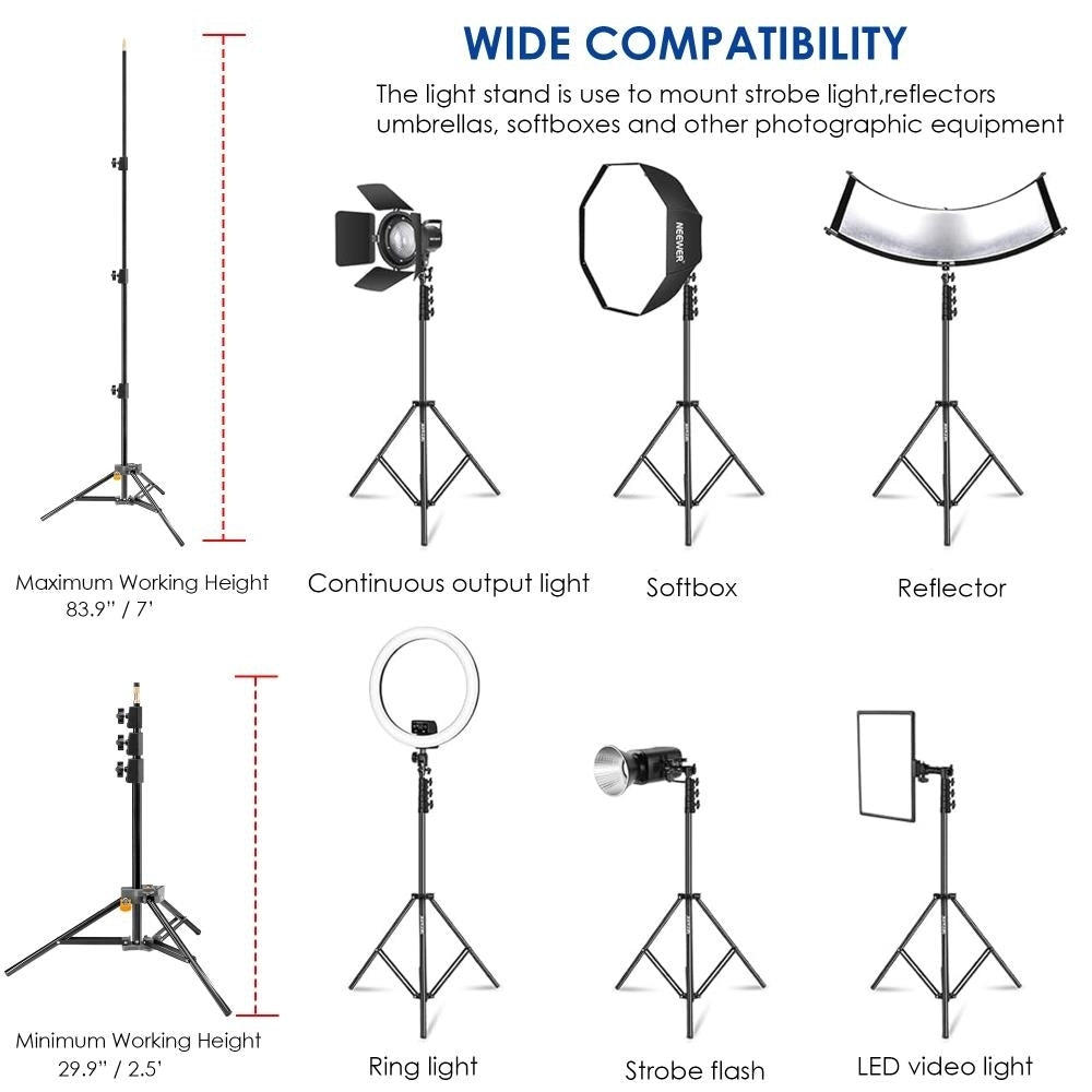 Impact Aluminum Interlocking Air-Cushioned Light Stand 7ft Portable Tripod Black Image 2