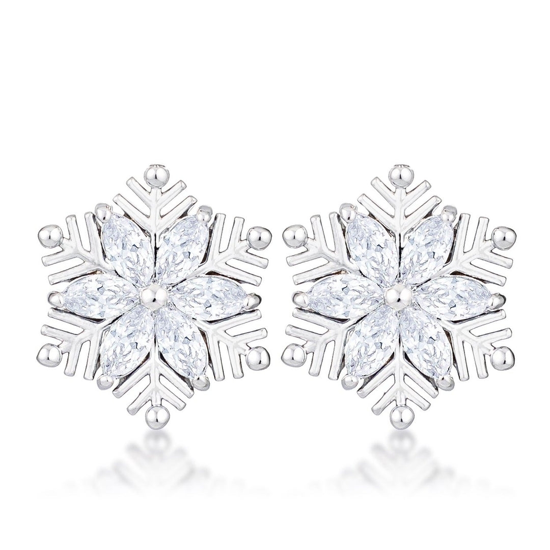 Dg Silver Delights .6Ct Rhodium Plated Clear Marquise Snowflake Earrings Image 1