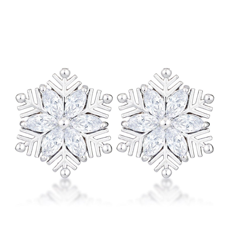 Dg Silver Delights .6Ct Rhodium Plated Clear Marquise Snowflake Earrings Image 1