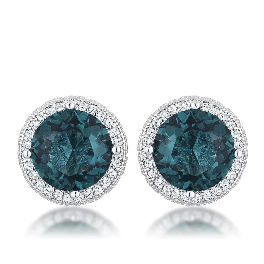 Dg Silver Delights 5.84 Ct Rhodium Blue Green Clear CZ Halo Earrings Image 1