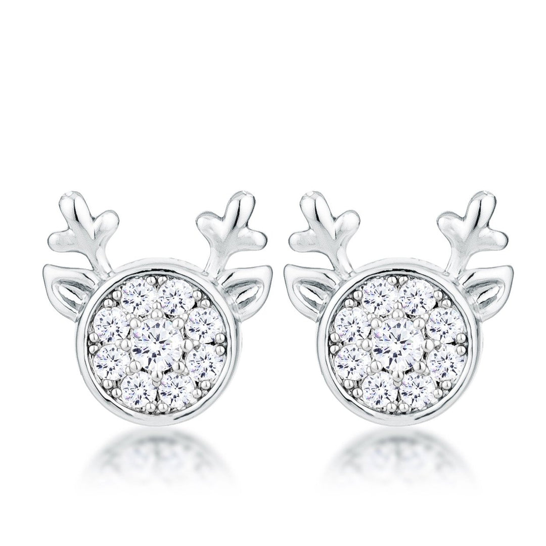 Dg Silver Delights Rhodium Plated Clear CZ Reindeer Earrings Image 1