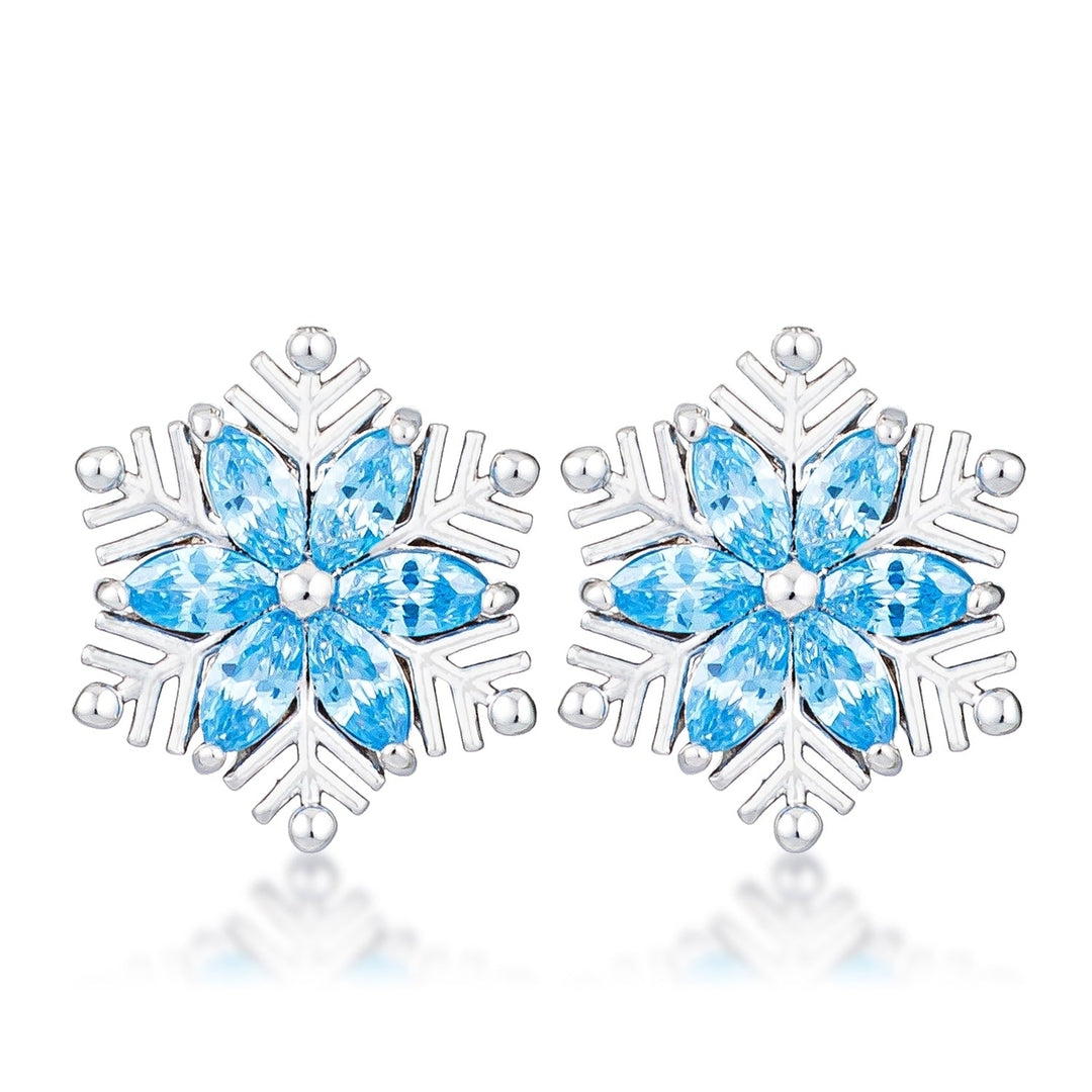 Dg Silver Delights Rhodium Plated Aqua Blue Marquise Snowflake Earrings Image 1