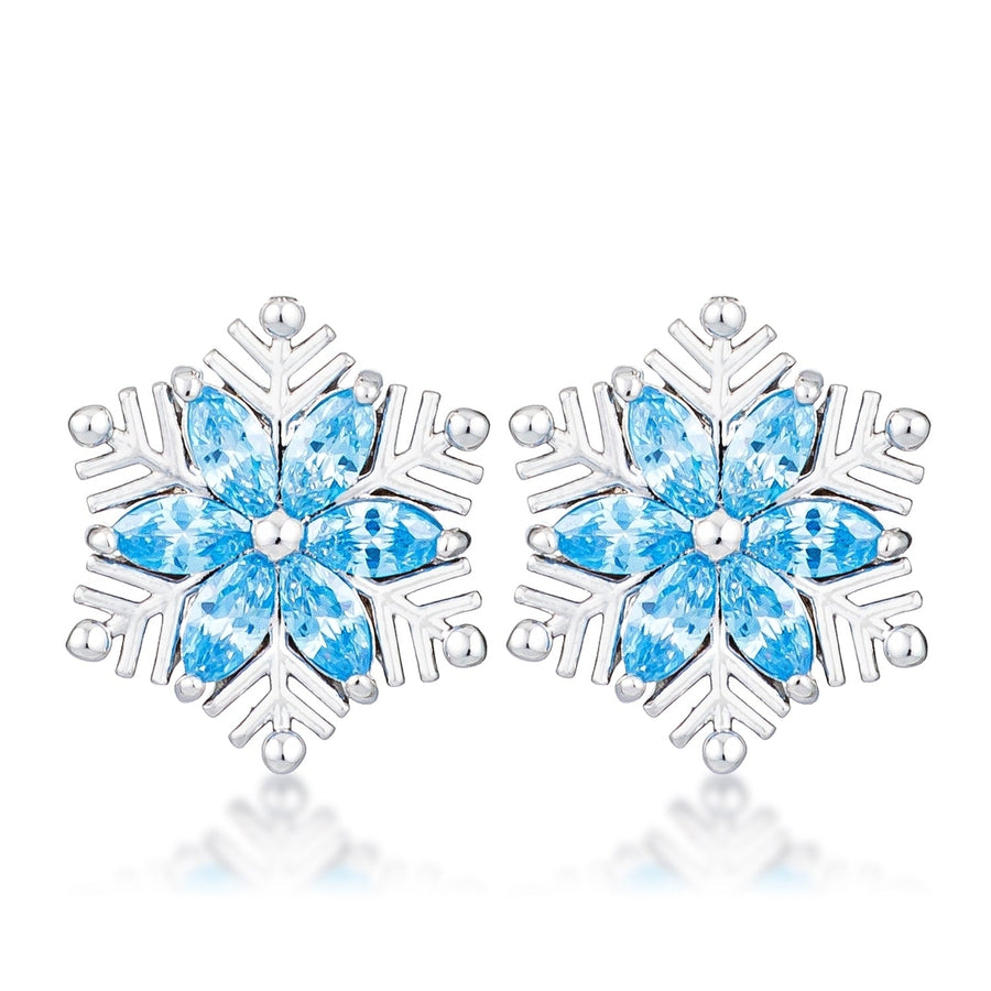 Dg Silver Delights Rhodium Plated Aqua Blue Marquise Snowflake Earrings Image 1