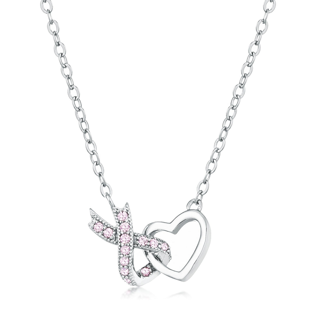 Dg Silver Delights Rhodium Plated Pink CZ Interlocking Heart Ribbon Pendant Image 1