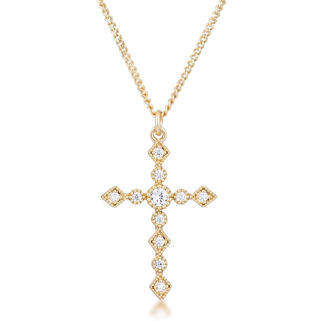 Dg Silver Delights Dainty Art Deco Gold Plated Clear CZ Cross Pendant Image 1