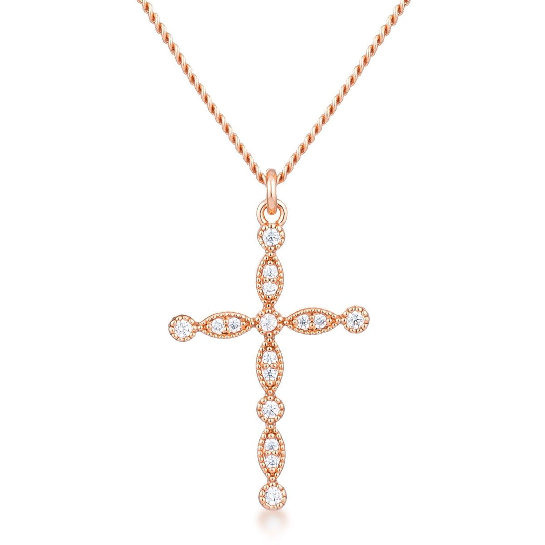 Dg Silver Delights Delicate Vintage Rose Gold Plated Clear CZ Cross Pendant Image 1