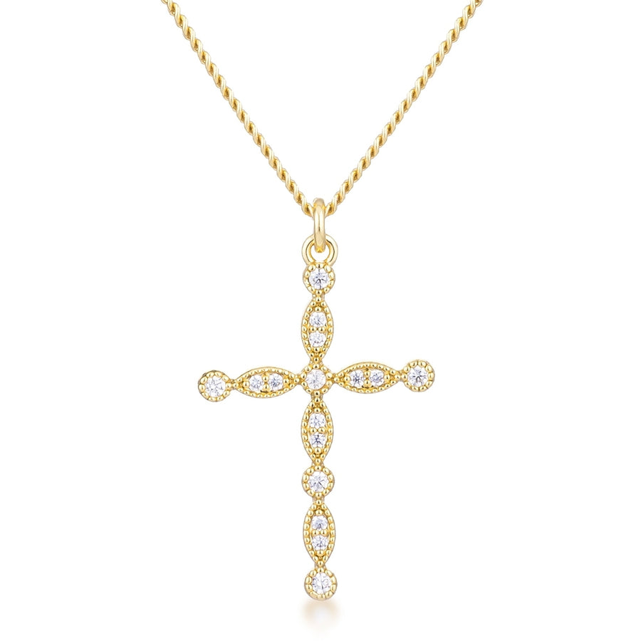 Dg Silver Delights Delicate Vintage Gold Plated Clear CZ Cross Pendant Image 1