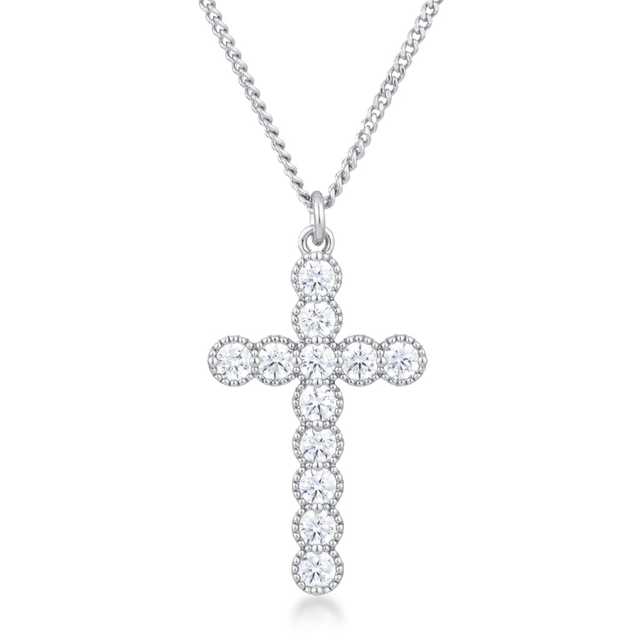 Dg Silver Delights Micro Beaded Rhodium Plated Clear CZ Cross Pendant Image 1