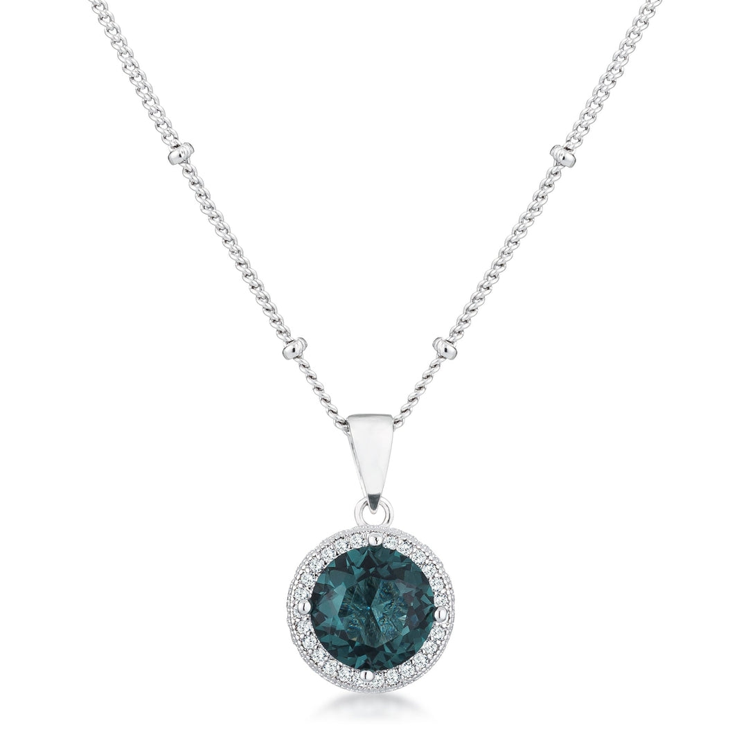 Dg Silver Delights 3Ct Rhodium Blue Green CZ Round Halo Satellite Pendant Image 1