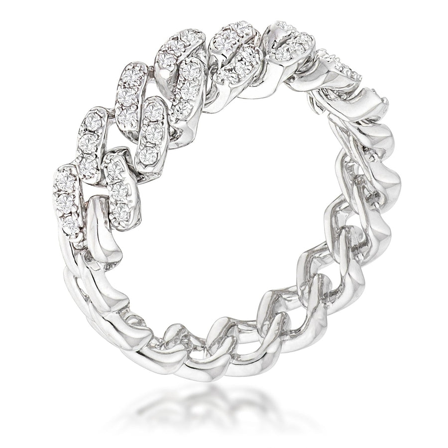 Dg Silver Delights Rhodium Plated Clear CZ Round Cut Flexible Chain Ring Image 1