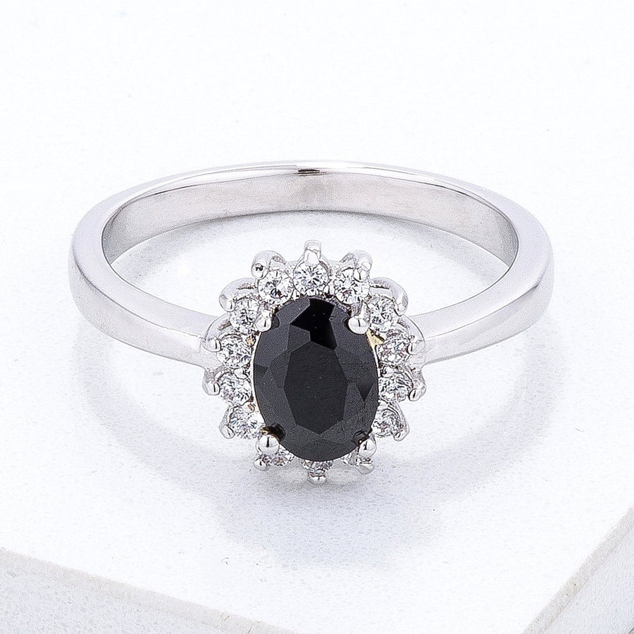 Dg Silver Delights Black and Clear CZ Petite Oval Ring Image 1